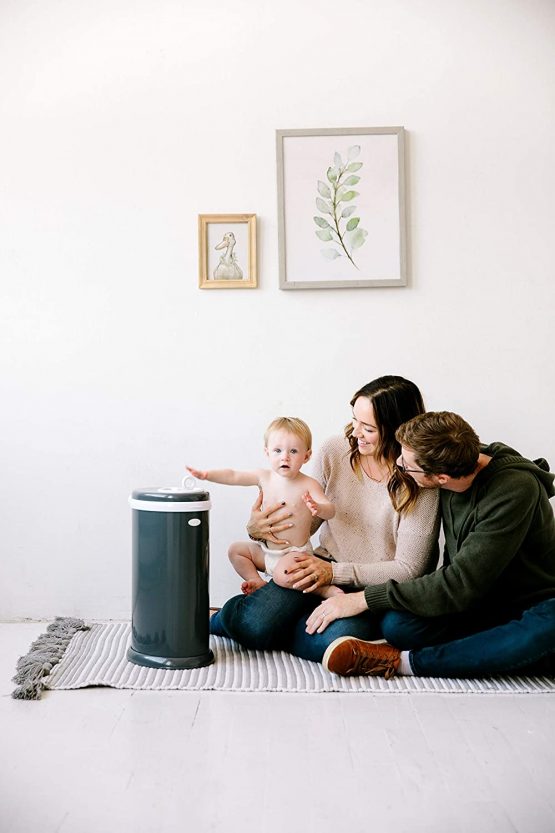 Ubbi Saving, Nappy Disposal Bin, No Special Bag Required, Steel Odor Locking Nappy Pail, Slate, 10030 - Image 4
