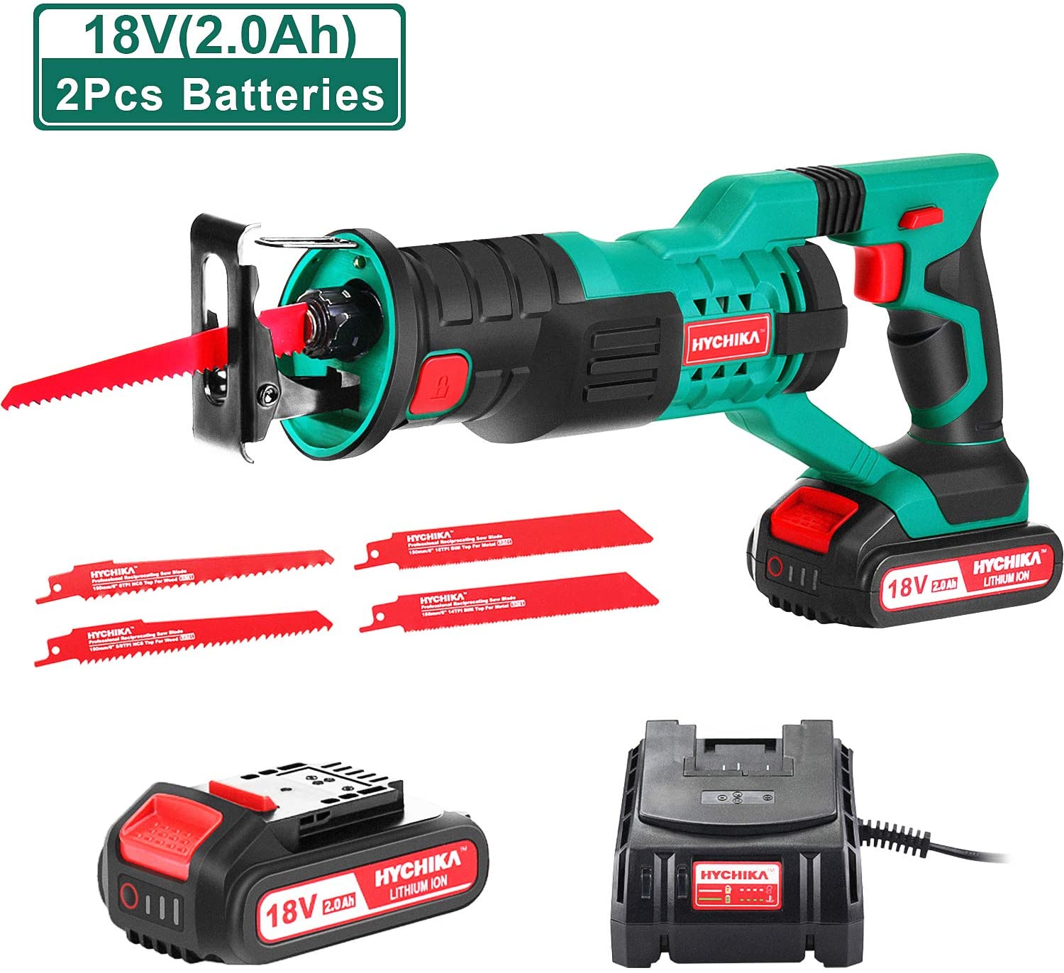 HYCHIKA Cordless Reciprocating Saw, 18V Brushless Electric Saws