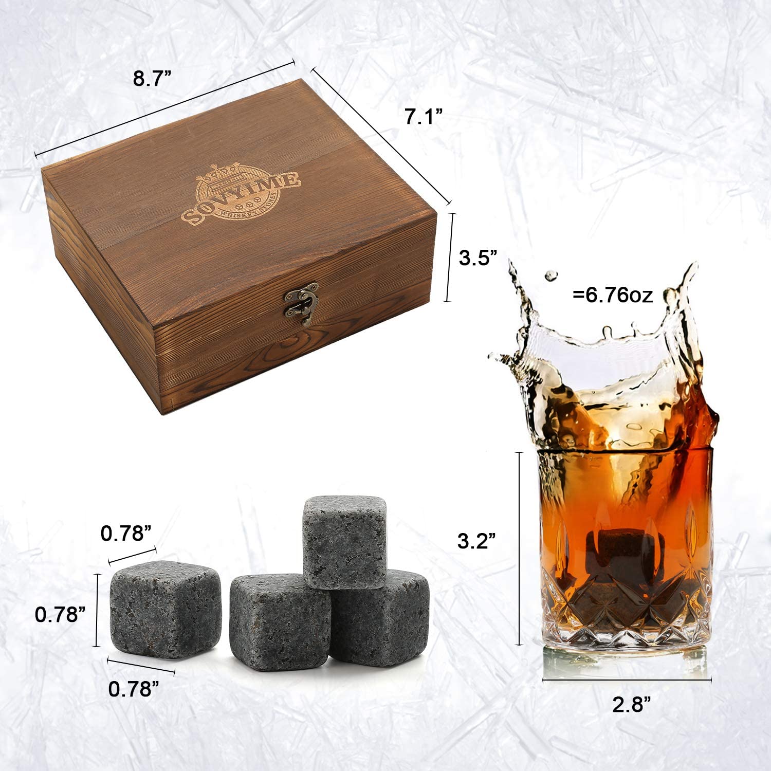 Whisky Stones Glasses Gift Set, 2 Scotch Glasses 8 Granite Chilling Rocks - Image 4