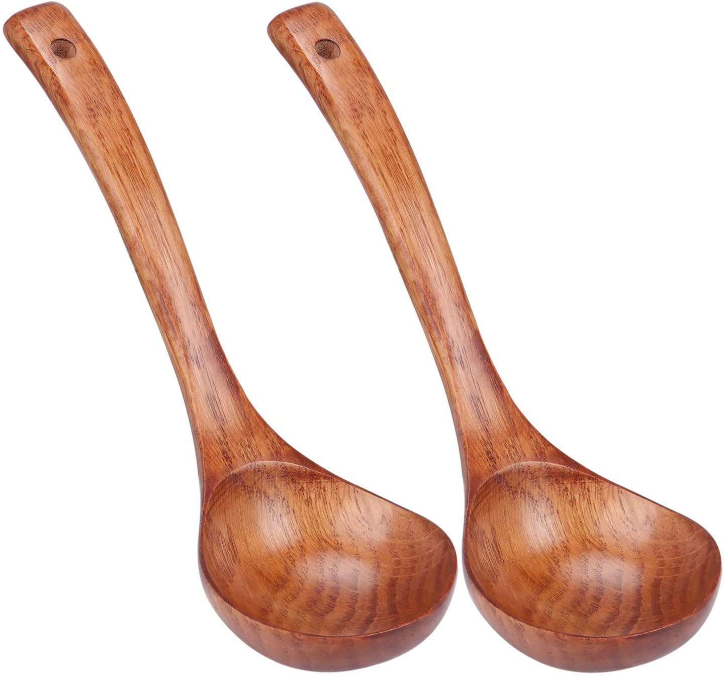 TsunNee Wooden Soup Ladle, Natural Wood Soup Spoon, Porridge Spoon, 9.45inch Length, 2-Pack
