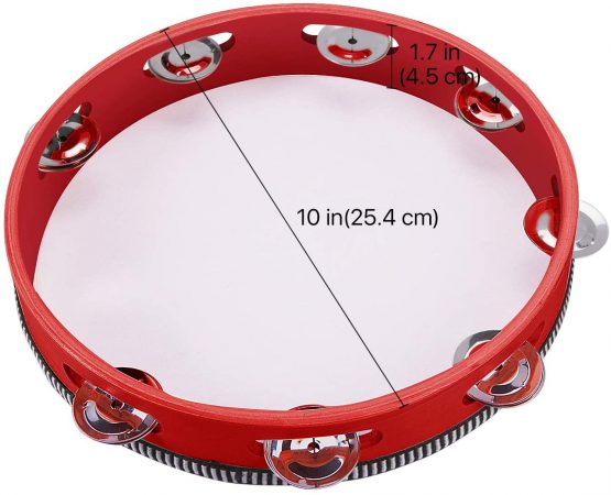 Flexzion Wood Handheld Tambourine 10" Inch Single Row 8 Pair Jingles (Wood) - Hand Held Percussion Drum Moon Musical Tambourine with Ergonomic Handle Grip for Adults Classroom Gift KTV Party - Image 4