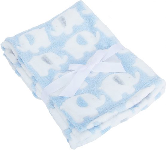 Baby Elephant Luxury Pram Blanket -Boy/Girl Options (75cm x 100cm) (Blue)