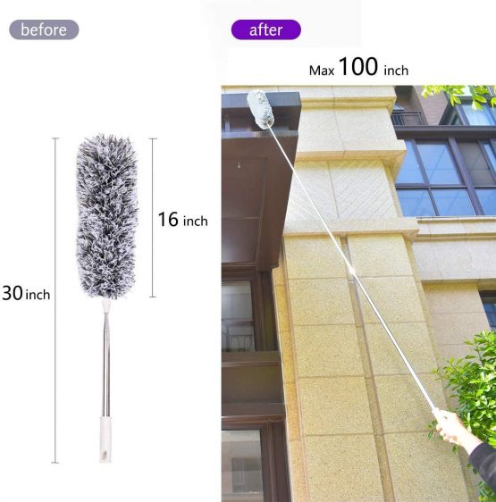 Feather Duster, Microfiber Duster with 30-100 Inch Telescoping Extension Pole, Detachable & Bendable Reusable Duster Washable Dusters for Cleaning Cobweb Ceiling Fan, Blind, Cars, Lights, Furniture. - Image 3