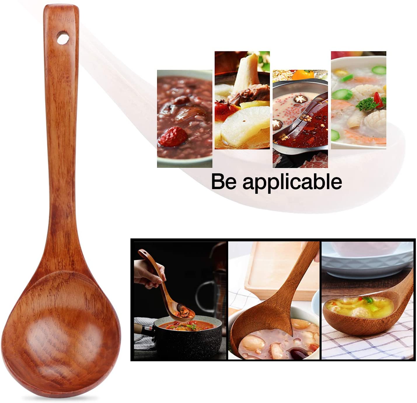 TsunNee Wooden Soup Ladle, Natural Wood Soup Spoon, Porridge Spoon, 9.45inch Length, 2-Pack - Image 2