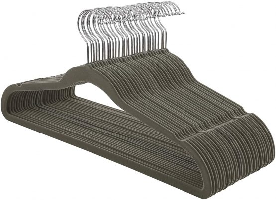 SONGMICS Set of 30 Velvet Hangers, 42 cm Long, Thin and Durable, High Load Capacity, with 360° Swivel Hooks, for Coats Shirts Suits, Grey CRF26V