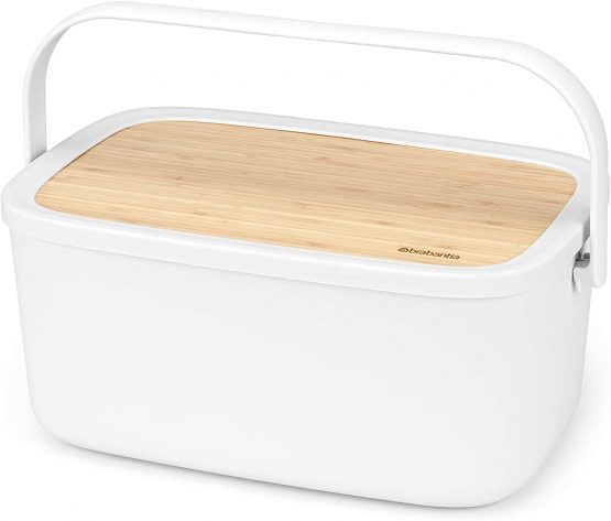 Brabantia 128288 Large Bread Bin with Wooden Serving Board and Handle - Light Grey - Image 2