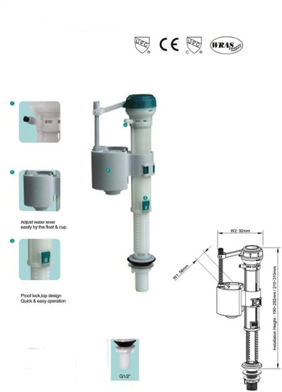 N201 p. 1/2" Toilet Cistern Bottom Entry Inlet Fill Valve CE uPC Wras Approved.