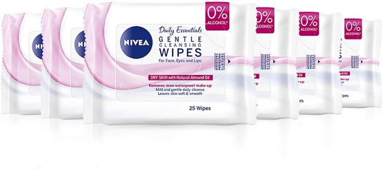 NIVEA Caring Cleansing Wipes, 6 x 25 wipes, Make-Up Wipes Enriched with Almond Oil, Caring Cleansing Face Wipes, Gentle Make-Up Wipes