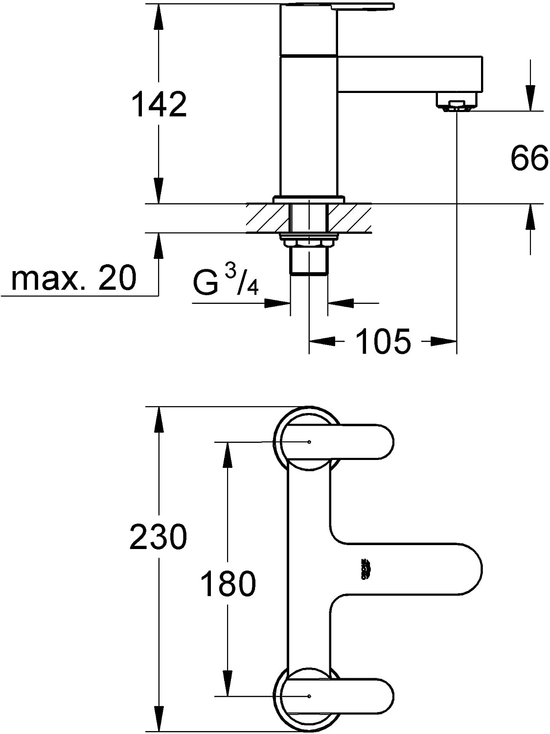 GROHE Get - Twin Handle Bath Mixer - Metal Handles - Deck Mounted - 2-Hole - Chrome - 25134000 - Image 2