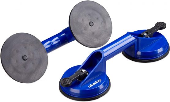 Relaxdays 10029466, Blue Double Suction Cups Set of 2, Heavy Duty Glass Lifting, Vacuum Pads, Transport Handle, 80 kg, Ø 12 cm, Pack of 2