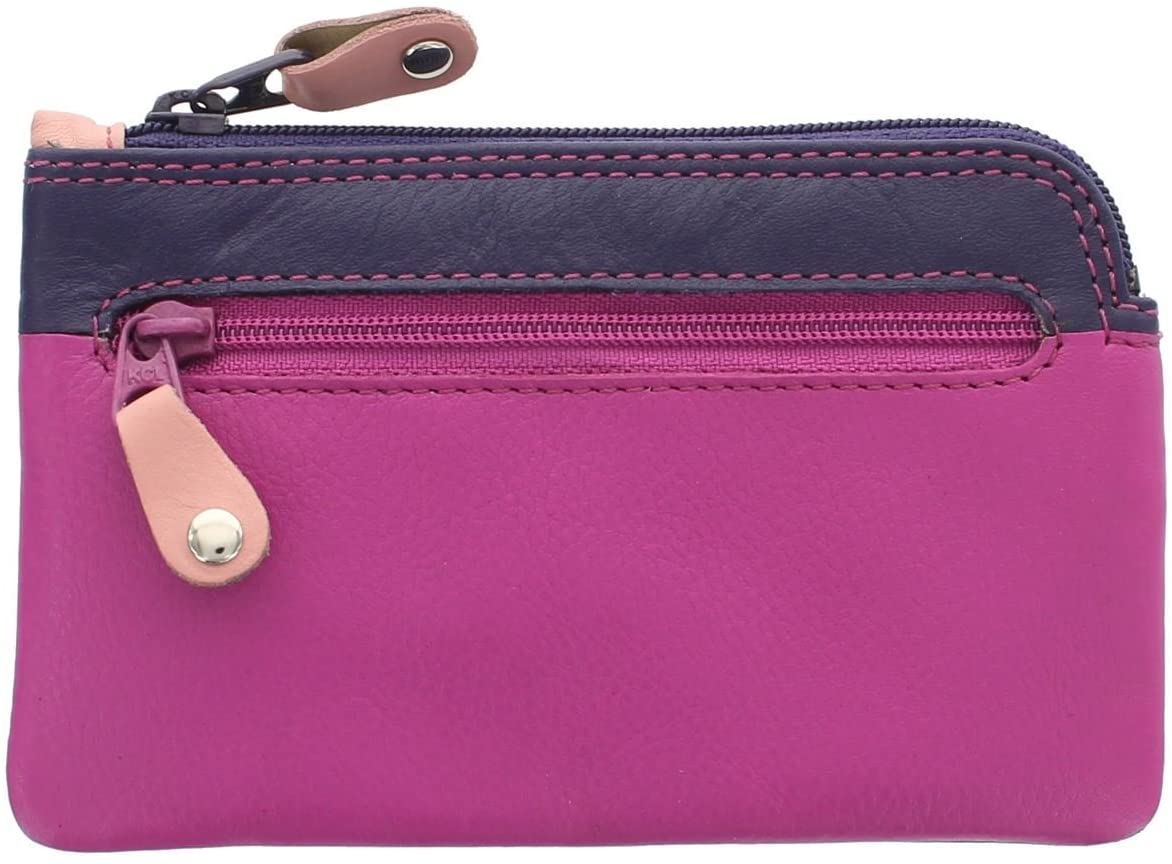 Visconti Rainbow Collection Geno Leather Coin Purse with Keyring RB69 Berry Multi