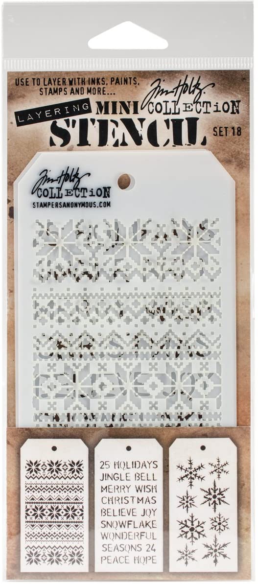 Stampers Anonymous MTS018 Tim Holtz Mini Layered Stencil Set #18, 8.61x21x0.2 cm, Multicolor