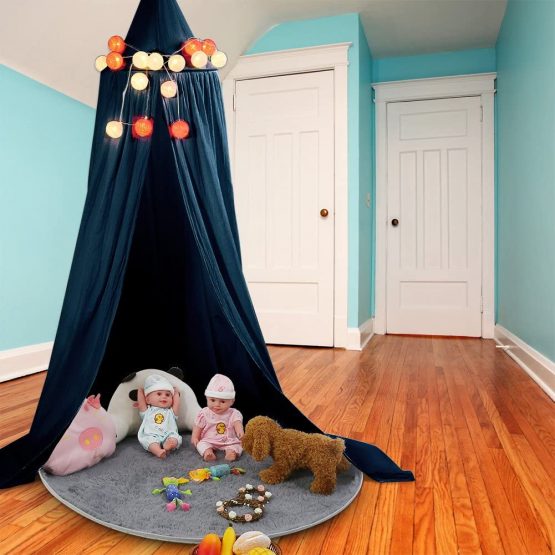 ZJchao Children Bed Canopy Round Dome Mosquito Net Hanging Curtain Baby Kids Bedroom Accessories (Dark blue) - Image 3