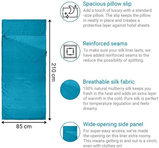 Nod-Pod 100% Pure Silk  Sleeping Bag Liner - Ultralight just 110 grams - 210 x 85cm - Image 4