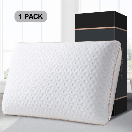 BedStory Memory Foam Pillow, Gel Pillows for Sleeping, Cervical Bed Pillow for Neck Pain Orthopedic - Side Back Stomach Sleepers, Removable Washable Cover & Ventilated Design (40X60X13CM)