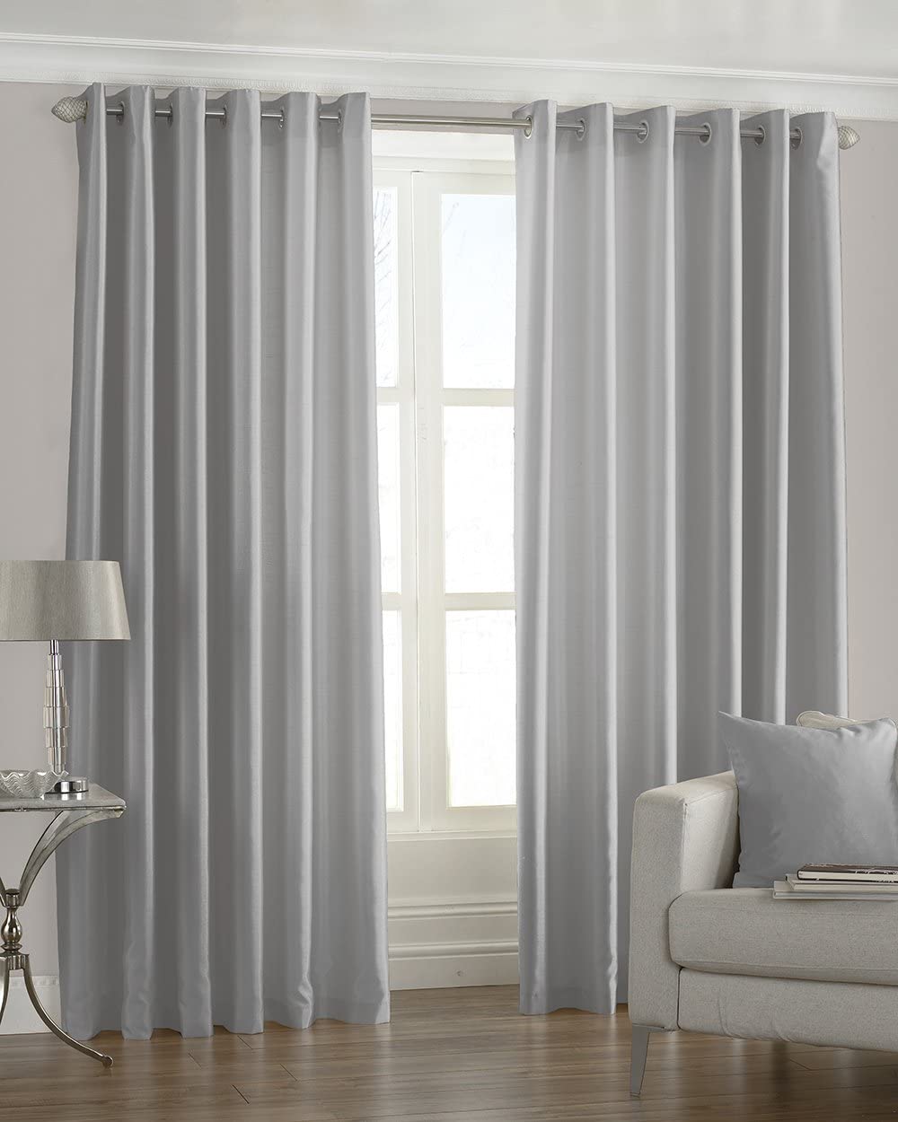 Riva Paoletti Fiji Ringtop Eyelet Curtains (Pair), 168cm x 229cm, Steel Silver, W 66.1" x L 90.2" (1 Panels)