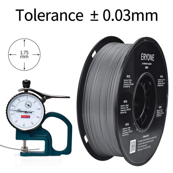 ERYONE PETG Filament for 3D Printer, 1.75mm, Tolerance: ±0.03mm, 1kg(2.2LBS)/Spool, Gray - Image 3
