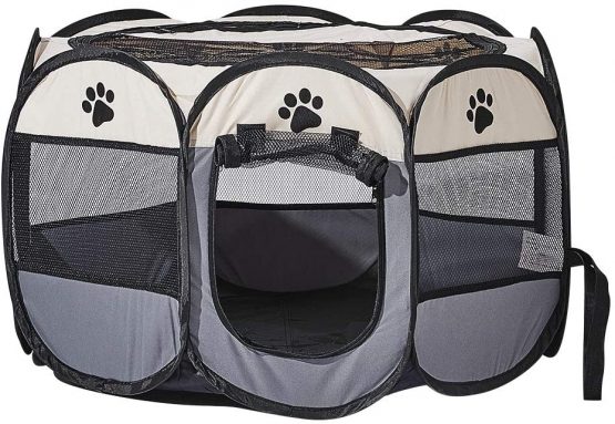 XianghuangTechnology Soft Fabric Portable Foldable Pet Dog Cat Puppy Playpen, Indoor/Outdoor use Pet Kennel Cage D40 x H23 Inch (Grey)