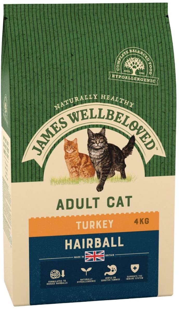James Wellbeloved Hairball Adult Turkey 4 kg Bag, Hypoallergenic Dry Cat Food, 4 kg (Pack of 1)