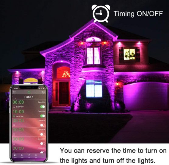 Mobri LED Flood Lights Outdoor, 15W Bluetooth Smart Floodlight APP Control, Colour Changing RGB 100W Equivalent, 2700K - Timing - 16 Million Colours - Music Sync, IP66, UK 3-Plug, 2 Pack - Image 4
