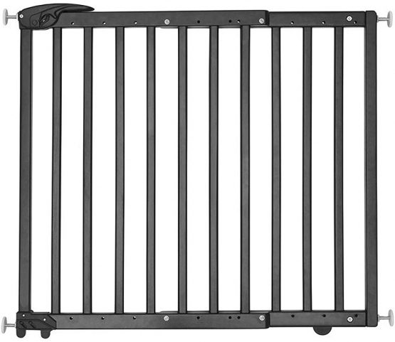 Badabulle Deco Pop Black, Wooden Extending Baby Gate | 63 to 106 cm Wide | Pressure fit or Screw Mounted door and stair gates for baby