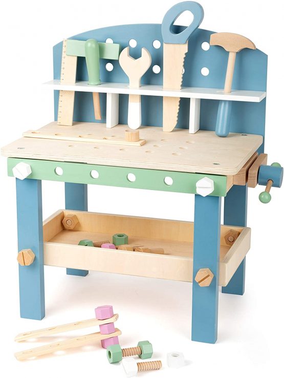 Small Foot 11376 Scanline Compact, Children's Workbench Made of FSC Wood, with Tools and Accessories Toys, Multicolored