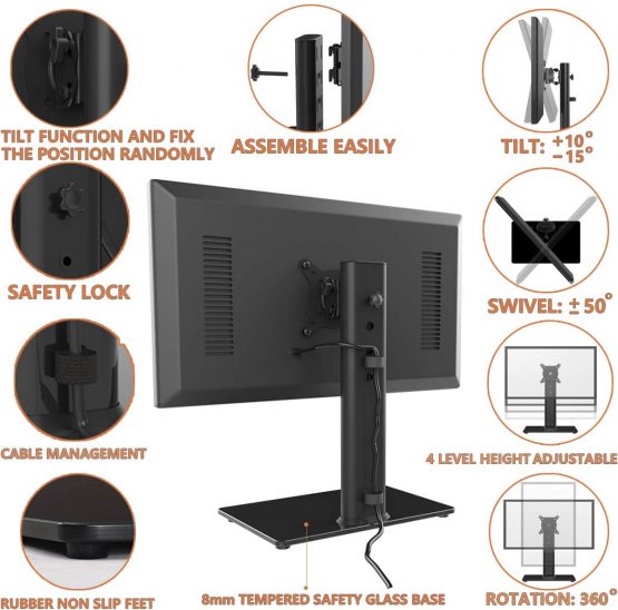 2 Pack Single LCD Computer Monitor Free-Standing Desk Stand Riser for 13 inch to 32 inch Screen with Swivel, Height Adjustable, Rotation, Holds One (1) Screen up to 35kgs - Image 2