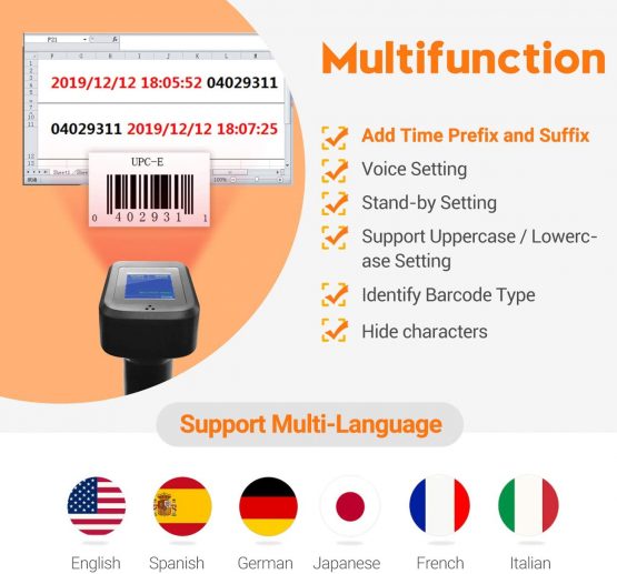 Tera 2D Barcode Scanner Wireless, Bluetooth QR Code Scanner, with Time Display Screen Battery Level Indicator Charging Base, Patent Number 90078251950003, HW0006 - Image 4