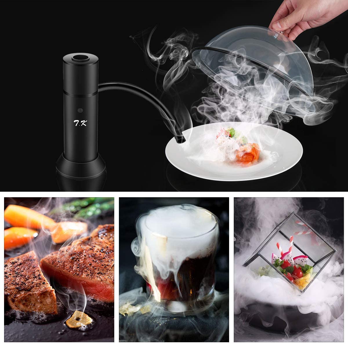 TMKEFFC Portable Food Smoker (Black, New Upgrade) - Real Wood Chips Smoke Infuser for Sous Vide Steak, Salmon, Cocktails - Image 4