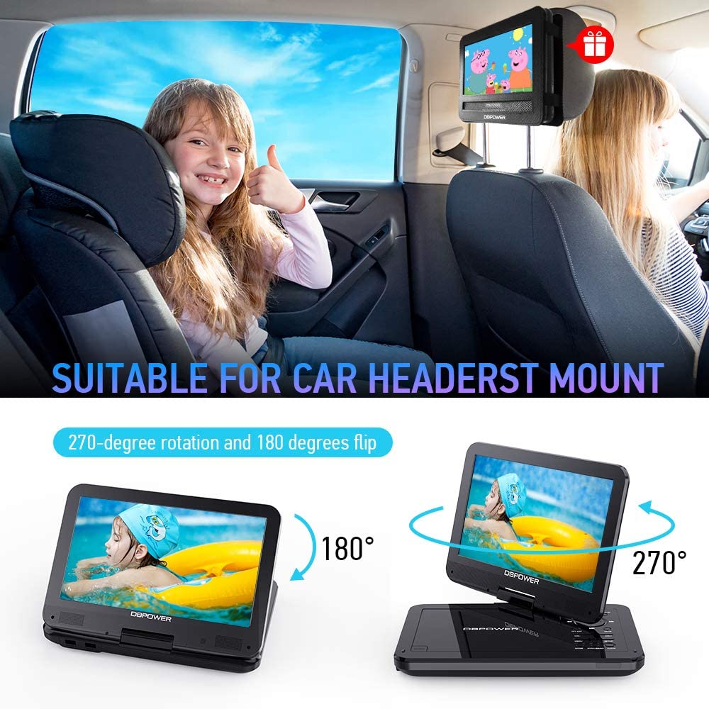 DBPOWER 12.5" Portable DVD Player with 10.5" Swivel Screen Car Built-in 5 Hours Rechargeable Battery, Supports All-Region - Image 4