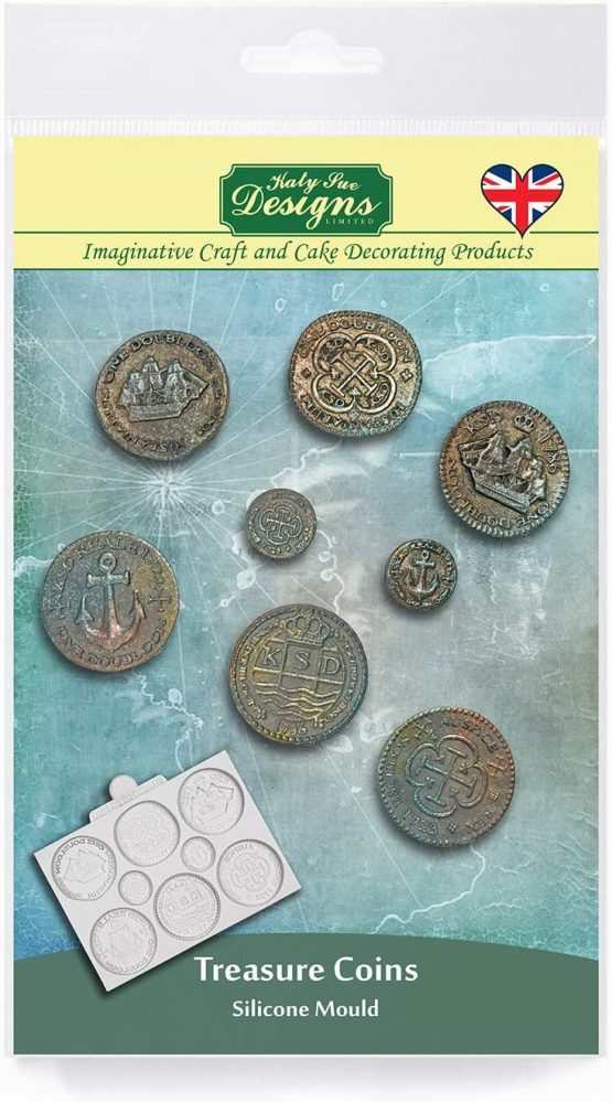 Katy Sue Designs CE0098 Treasure Coins Silicone Mould for Cake Decorating, Crafts, Cupcakes, Sugarcraft, Cookies, Candies, Cards and Clay, Food Safe Approved, Made in The UK, Grey