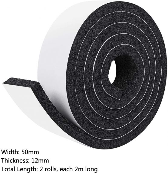 Fowong Open Cell Foam Insulation, 50mm(Width) X 12mm(Thick) X 2M(Length) Weather Stripping Window Insulation Air Conditioner Seal Low Density Foam Tape Shock-Absorbing - Image 2
