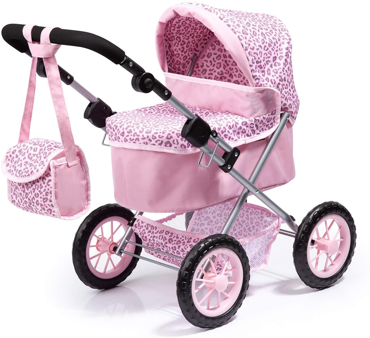 Bayer Design 13002AA Dolls Pram Trendy, stroller, foldable, height-adjustable handle, bag, grey-pink with fairy