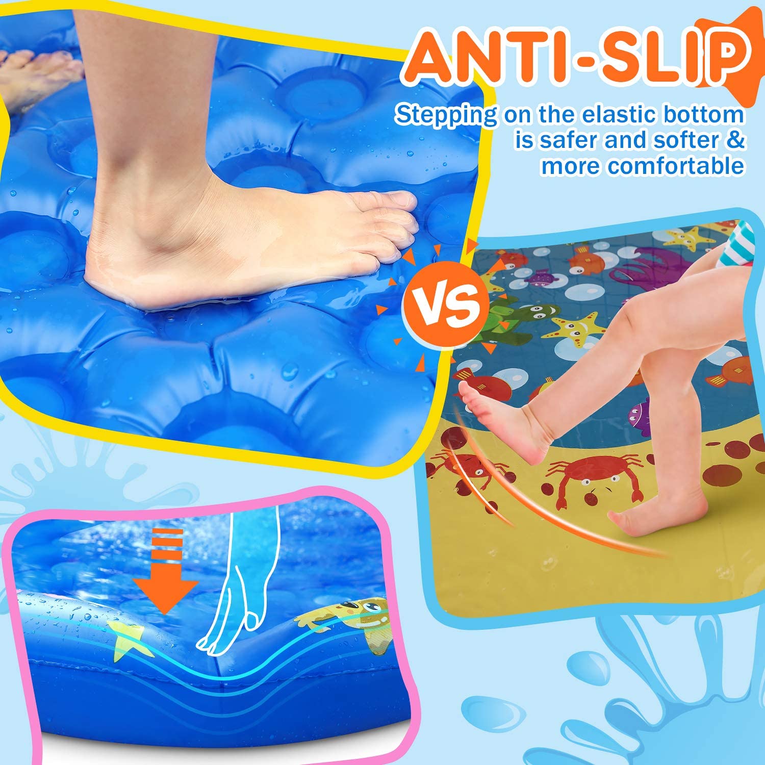 Dookey Sprinkle and Splash Water Play Mat, 68 Inches Inflatable Non