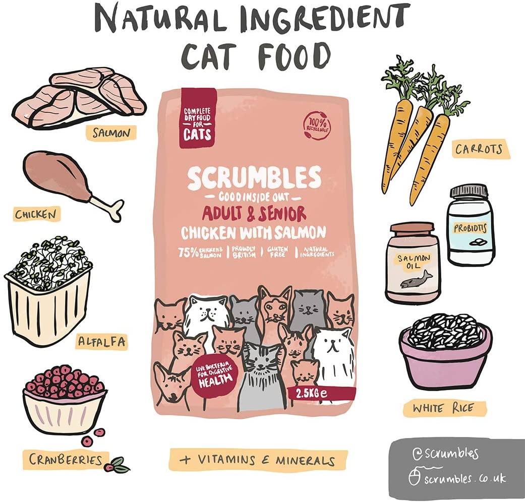 Scrumbles All Natural Dry Cat Food With Chicken and Fresh Salmon, High Protein Food for Adults And Seniors 2.5 Kg,pink bag - Image 3