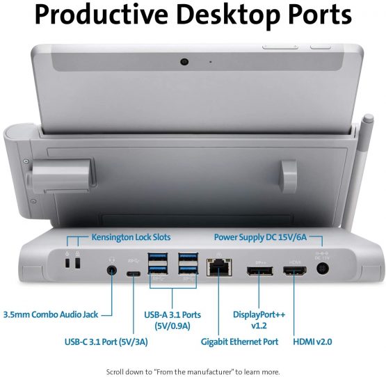 Kensington SD6000 Surface Go Docking Station - Dual 4 K Display with HDMI and DisplayPort, 4 USB Ports and Surface Go Charger (K38700EU) - Image 3