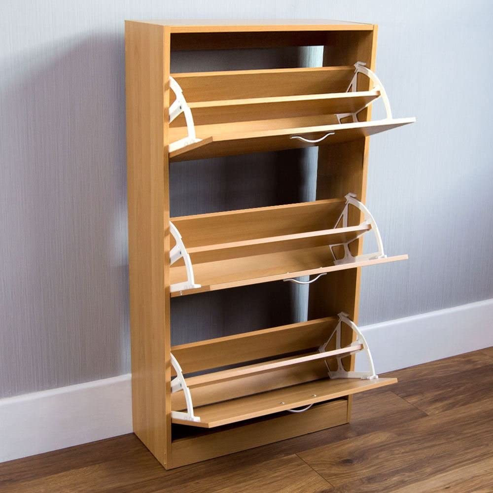 Vida Designs Shoe Cabinet, Wooden Shoe Storage Unit with 3 Pull-Down Drawers - Image 4