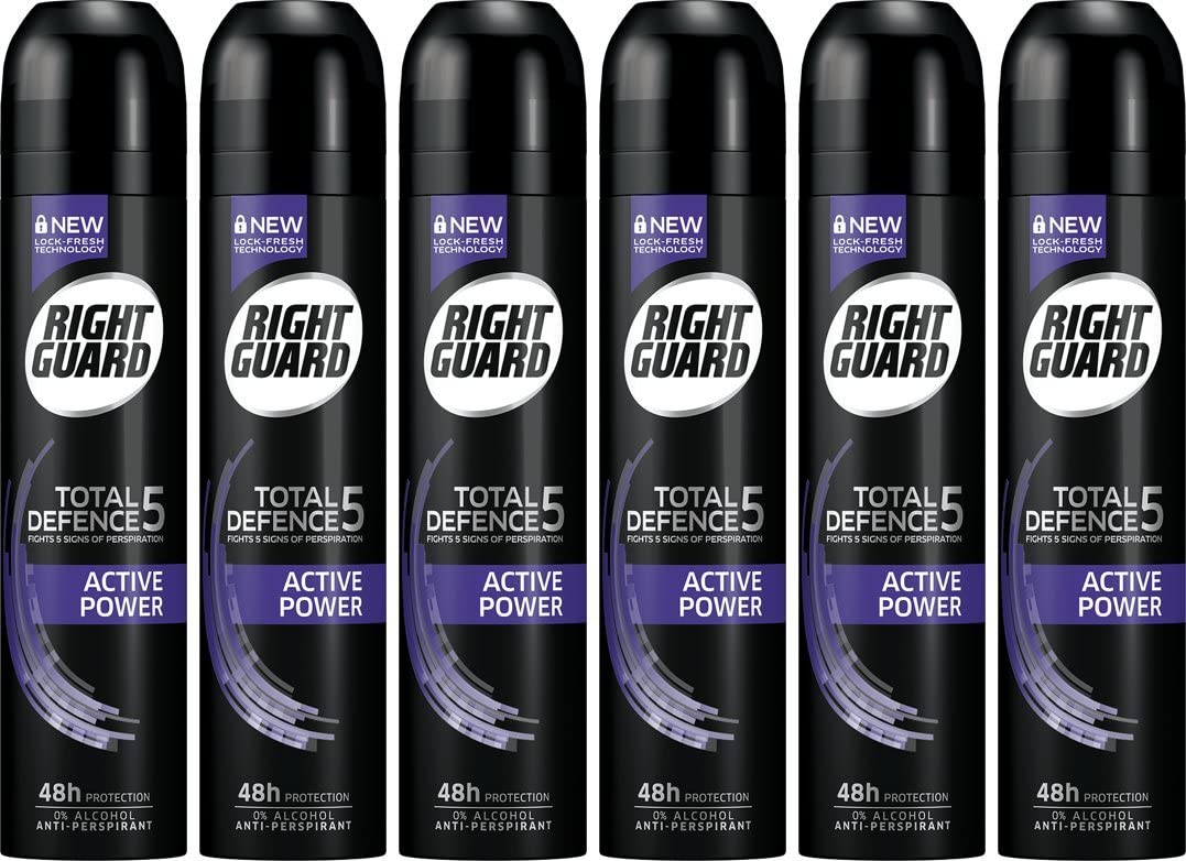 Right Guard Mens Deodorant, Total Defence 5 Active Protection Anti-Perspirant Spray, Multipack 6 x 250 ml - Image 2