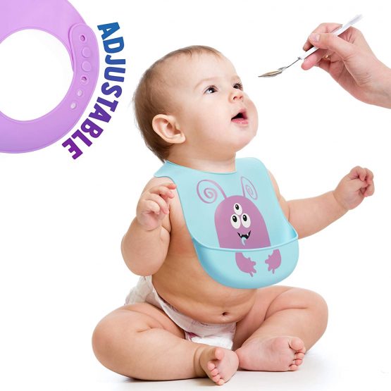 Chuckle - 5 Adjustable BPA Free Soft Silicone Baby Bibs With Deep Crumb Catcher - Image 3
