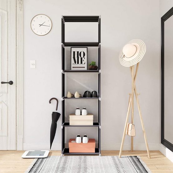 SONGMICS Storage Shelf, 5-Tier Bookcase, Garment Organiser, Each Shelf Holds 5 kg, 50 x 30 x 180 cm, for Living Room, Bedroom, Closet, Black LSN15H - Image 2