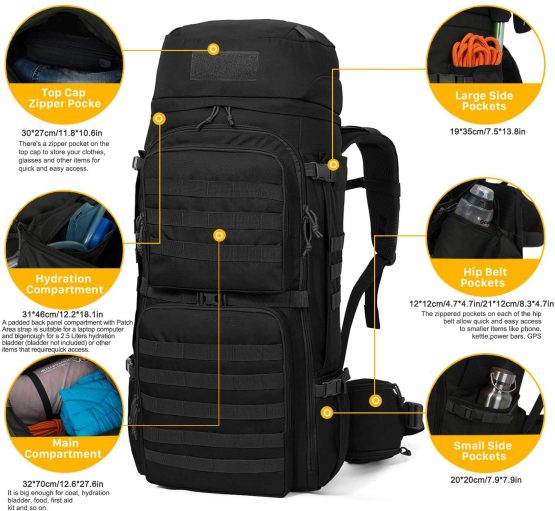 Mardingtop 55/75L Tactical Backpack Large Hiking Camping Military Rucksack Patrol Pack with Rain Cover for Outdoor Trekking Mountaineering Hunting - Image 4