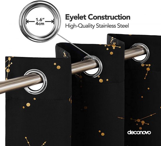 Deconovo Eyelet Curtains Blackout Curtains, Luxury Home Decoration Constellation Gold Printed Thermal Insulated Curtains for Kids Bedroom,52 x 84 Inch(Width x Length), Black, 2 panels - Image 4