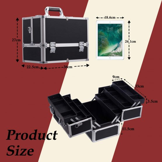 Stagiant Extra Large Makeup Case Professional Cosmetic Box Organiser Case 6 Trays with DIY Divider and Shoulder Strap (Black) - Image 2