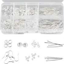 740 Pcs Earring Making Kits Silver Tone Jewelry Making Kit Jewelry Finding Starter Tools Kit with Earring Hooks Earring Backs Clasps Jump Rings Pins for Jewelry Making Repair DIY Craft Supplies