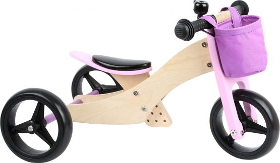small foot 11612 Balance Trike 2-in-1 pink made of wood, tricycle and balance bike, adjustable seat and rubber-finished wheels