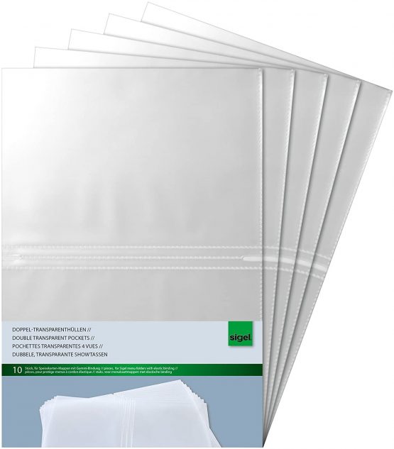 SIGEL SM181 Double Transparent Pockets, for menu cover with elastic binding, for A5, 50 pcs.