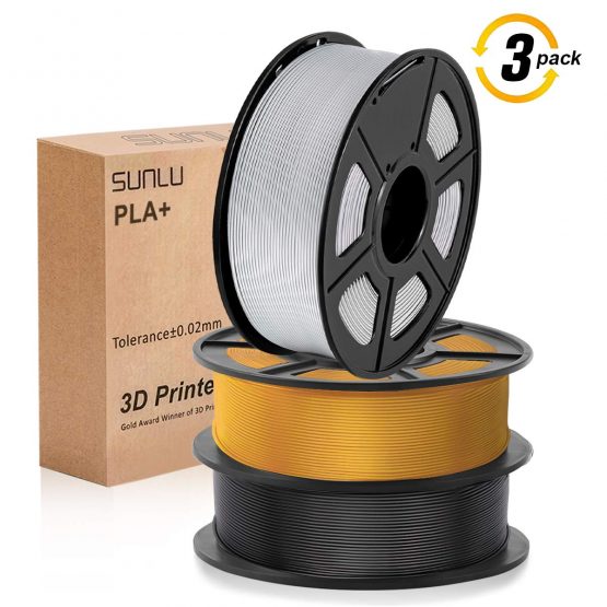 SUNLU 3D Printer Filament PLA Plus 1.75mm 1kg Spool, PLA+ Filament 1.75 +/- 0.02 mm for 3D Printing, Total 3kgs (Black, LightGold, Silver)