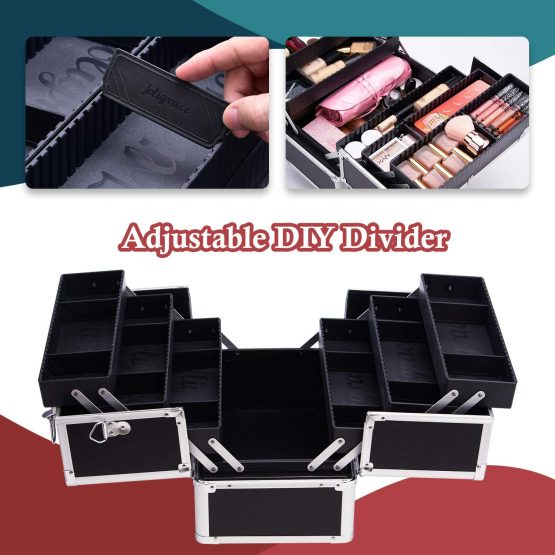 Stagiant Extra Large Makeup Case Professional Cosmetic Box Organiser Case 6 Trays with DIY Divider and Shoulder Strap (Black) - Image 4