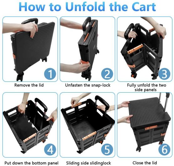 Foldable Shopping Trolley Box on Wheels with Lid Wear-Resistant Noiseless 360°Rotate Wheel & Adjustable Aluminum Alloy Handle Folding Boot Cart, 45KG/99LBS Load Capacity, Portable Durable Trolley - Image 2