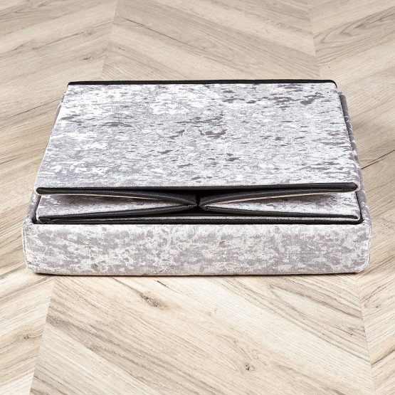 Home Source Folding Ottoman Velvet Fabric Storage Chest, Ice Silver, Square - Image 4